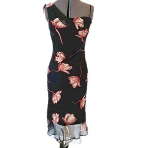 Blind date Y2k dress asymmetrical small black pink midi‎